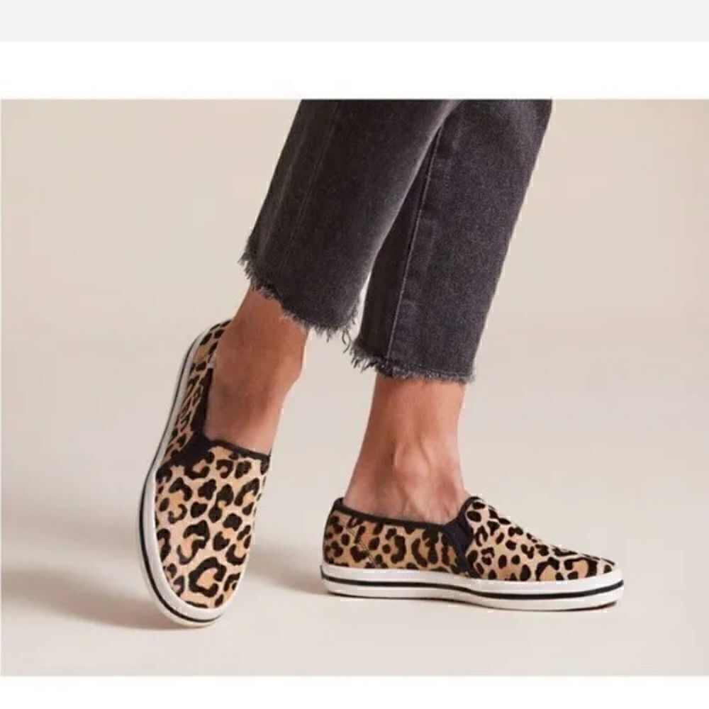 Kate Spade x Keds Leopard Print Calfs Hair/Leather Slip-on Sneakers sz. 6.5 $235